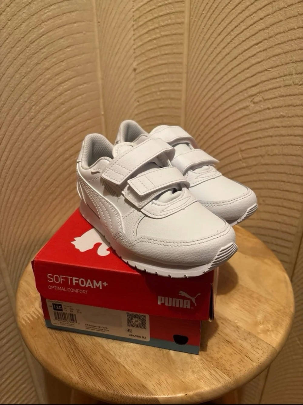 Puma Kids White Velcro SoftFoam Sneakers